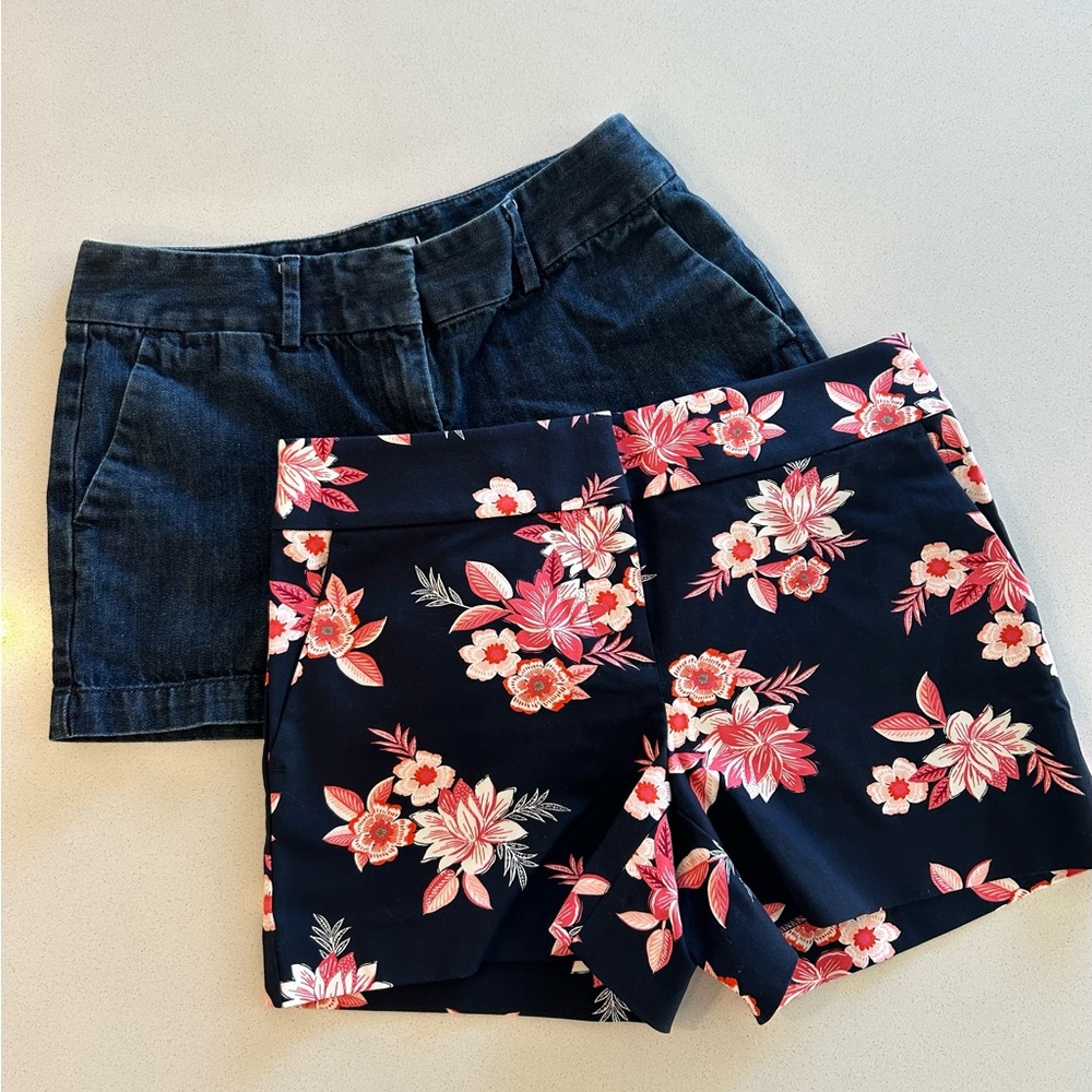 LOFT Navy Floral and Dark Denim Women’s Shorts Duo